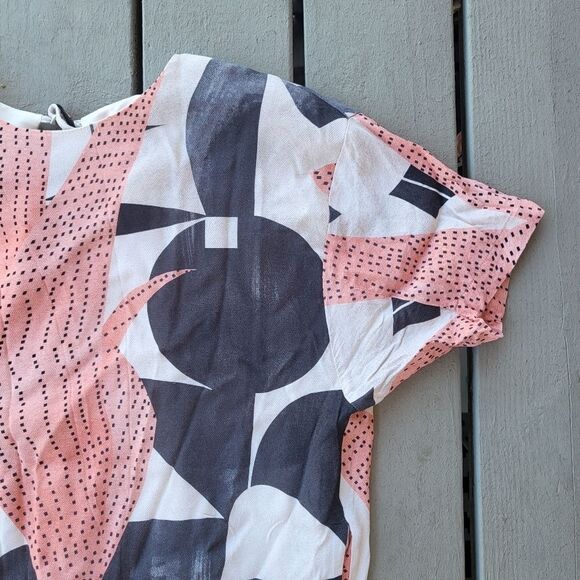 Oliver Bonas Block Print Tunic Dress Short Sleeve Knee Length Pink Black Size 12 - Picture 3 of 7